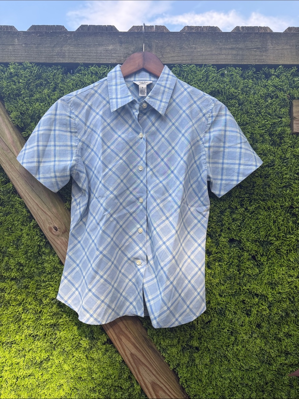Talbots Irish Linen Blend Plaid Short-Sleeve Button-Down Shirt